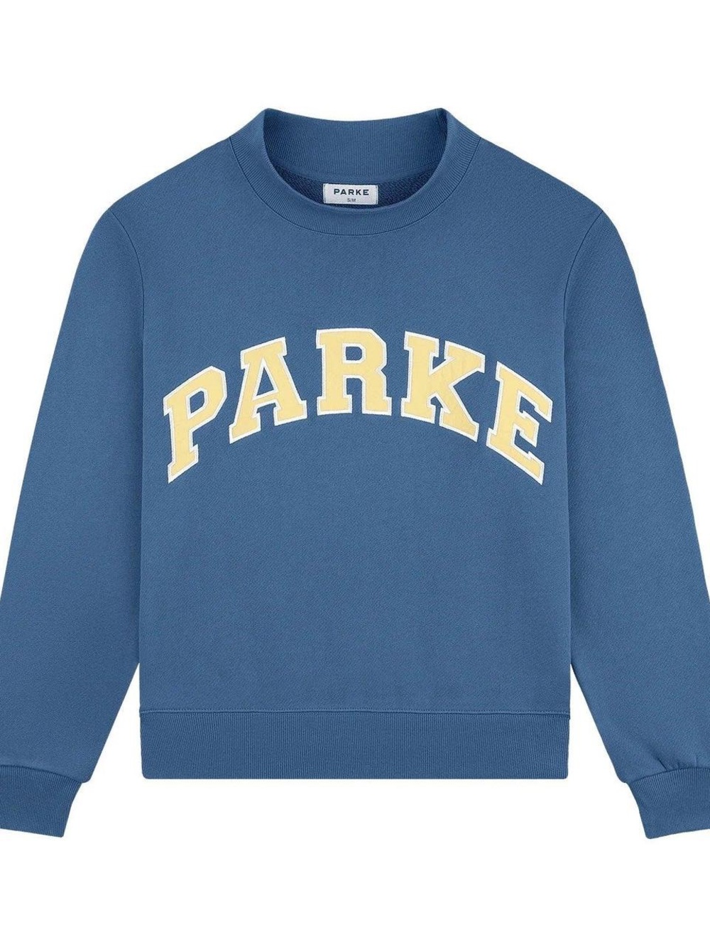 Parke ~ Blue Mock Neck Sweatshirt with Yellow & White Logo - S/M / New in Bag!